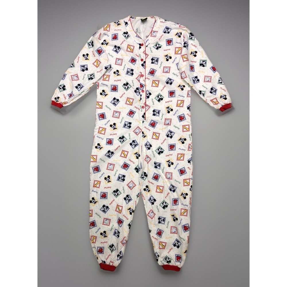 Vintage Disney Mickey Mouse Unlimited Women's S White One Piece Sleepwear Pajama